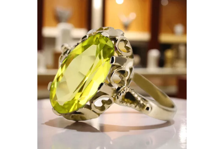 Ring Vintage Stil Gelber Peridot 14 Karat Gelbgold vrc134y